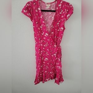 Pink floral womens wrap dress